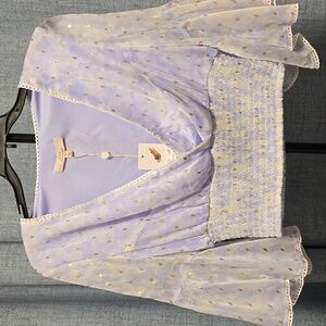 Chelsea & Violet Lavender Crop Blouse with Gold Accents Flowy Sleeves Size S